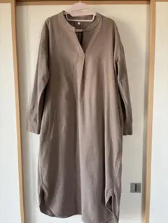 無印良品 両面起毛　フランネルスタンドカラー長袖ワンピース　МーL