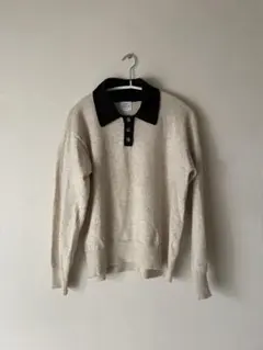 ベージュ・黒 ポロニット 長袖ニット