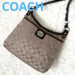 美品☆COACH コーチ　ショルダーバッグ　ベージュ　キャンバス　レザー