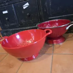 ホーロー　コランダー　レトロ　レッド 2個セット ヴィンテージ