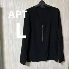 海外古着✨　APT ブラウス　シャツ　長袖　【L】　ブラック Vネック