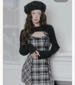 Darich ダーリッチ ニットボレロダブルチェックミニワンピース