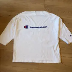 Champion ホワイト 五分袖 Tシャツ M ロゴプリント