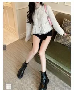 フリンジツイードニットカーディガン[an1394]