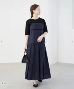 CELFORD アシメペプラム タイトワンピース ネイビー ロング丈 半袖 38