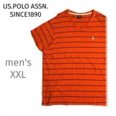 POLOポロオレンジボーダーVネックTシャツ3L半袖大きいビックユルダボY2K