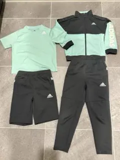adidasエメラルドグリーン×グレー ジャージセット 120cm 上下