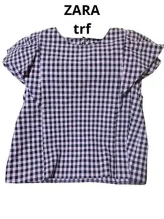 ZARA trf ピンク×黒のギンガムチェック フレンチフリルスリーブシャツ