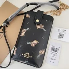 COACH コーチ スマホケースショルダーバッグ財布 ブラック ペンギン柄 