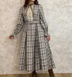 axes femme アクシーズファム ロングワンピース チェック プリーツ M