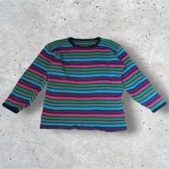 秋冬コーデ マルチカラー ストライプ ニットセーター ストリート カラフル