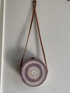 【バリ島直輸入】丸型ショルダー カゴバッグ（パープル）
