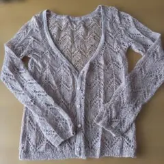 薄いピンク ＆ラメ・レース編み カーディガン軽量