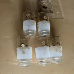 ①ガラス製コップ・グラスセット（花柄・葉柄）5個