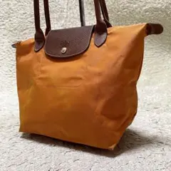 ロンシャン　トートバッグ　プリアージュ　レザー　ナイロン　オレンジ　ゴールド金具