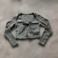 Dazy グレー クロップドカーディガン ボレロ リボン付き