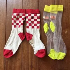 didizizi シースルー ソックス 蛍光イエロー チェッカーフラッグ柄 赤白のサムネイル