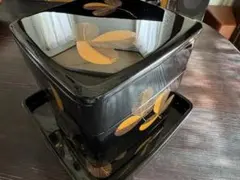 輪島塗 春光斎作 高級漆器 天然木若松蒔絵 三段重 重箱 重台付 紙箱＆桐共箱 輪島塗 春光斎作 高級漆器 天然木若松蒔絵 三段重 重箱 重台
