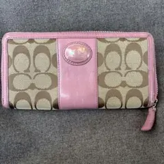 COACH ロゴ入り長財布 ピンク/ブラウン