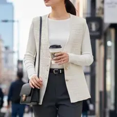ザラ　ZARA 　美品　ニット ベスト　ジレ　Ｍサイズ　白系　金ボタン