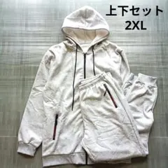 新品★ メンズ フーデッド ジャージ セットアップ ライトグレー 上下セットのサムネイル