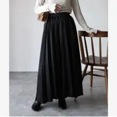 ヴィンテージ プリーツスカート ロング サテン 黒