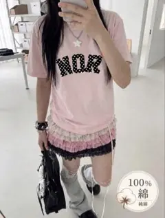 NOR ドットロゴ 半袖Tシャツ ピンク コットン100% Mサイズのサムネイル