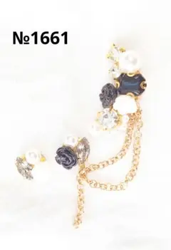 イヤーカフ　薔薇　黒　白　チェーン　ビジュー　パール　3点セット　イヤリング