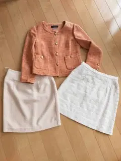 オレンジツイードジャケットとホワイトスカートセット　SIZE38　入学式に