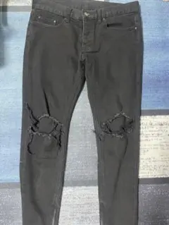 ブラック ダメージデニム サイドジッパー mnml ミニマル