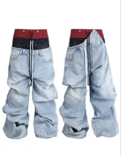 RYE CHASIN ライトブルーレイヤードデニムパンツ