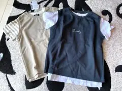 重ね着トレーナー &Tシャツ★濃紺×白130 ベージュ×ボーダー120★新品
