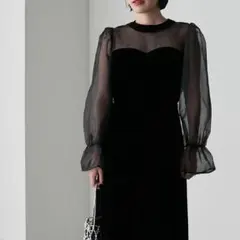 【forksy. 】配色切替オーガンジー✕ベロアドッキングドレス オケージョン