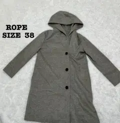 ROPE ロペ フーデットコート 38 グレー ウール混 ロング丈[327]のサムネイル