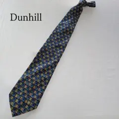 ダンヒル シルクネクタイ 紺×黄 幾何学模様 シルク 派手 個性的【n6047】