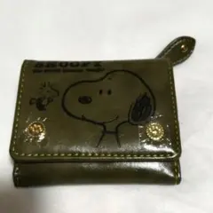 スヌーピー 三つ折り財布 オリーブグリーン