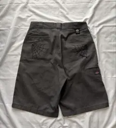 Dickiesハーフパンツ　グレー　コラボ　蜘蛛の巣刺繍　タトゥーY2Kアメカジのサムネイル