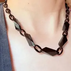 本鼈甲】菱形カットビーズ×オーバルチェーン ネックレス 45cm 