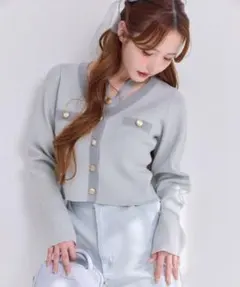 nice claup 配色ニットカーディガン blue