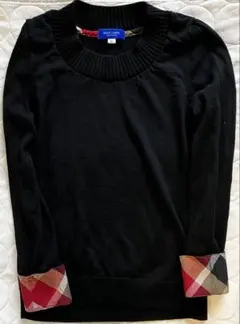 Blue Label 黒 長袖ニット チェック袖
