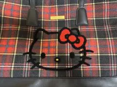 ハローキティ タータンチェック トートバッグ 赤 黒