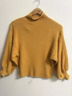 リブ編み ハイネック セーター オレンジ