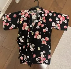 甚平　黒　花柄