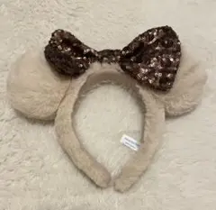 【美品】ディズニー カチューシャフリー ミニー スパンコール ベージュ