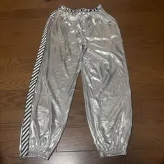 メタリックシルバー ジョガーパンツ ストライプ柄 Lサイズ