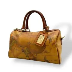 【大人気】プリマクラッセ　ミニボストンバッグ　地図柄 レザー　チャーム付き　希少