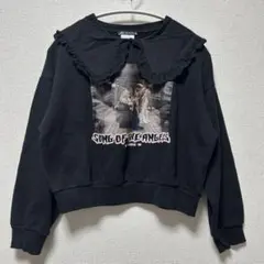 ZARA ザラ スウェット ピーターパンカラー フリル襟 ビッグプリント 黒 M