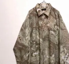 古着 ROYAL FEUSTON メンズ 長袖シャツ L 総柄 オリーブ テロ感