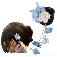 髪飾り 和装小物 着物小物 花 さりげないオシャレ (スカイブルー)