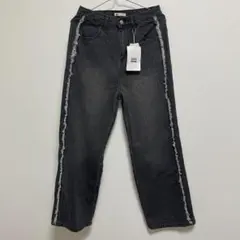 JaVaコラボ デニムパンツ サイドフリンジ ブラック Mサイズ